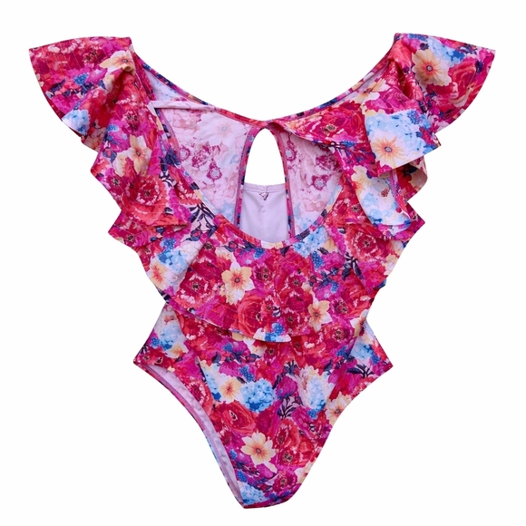 BuddyLove Lottie Floral Ruffle One-Piece Swimsuit Large Vacation Boho Beach NWT - Picture 3 of 8